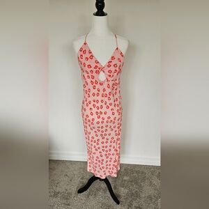 Bershka pink red floral dress